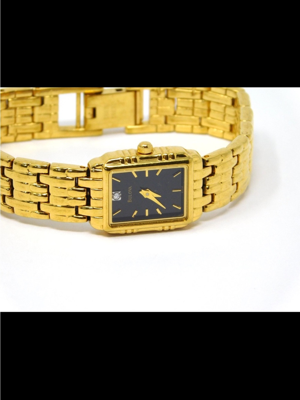 Bulova Womens Watch 97S36 Gold Tone Bracelet Black Dial Diamond Accent Ladies 6" - Picture 4 of 5
